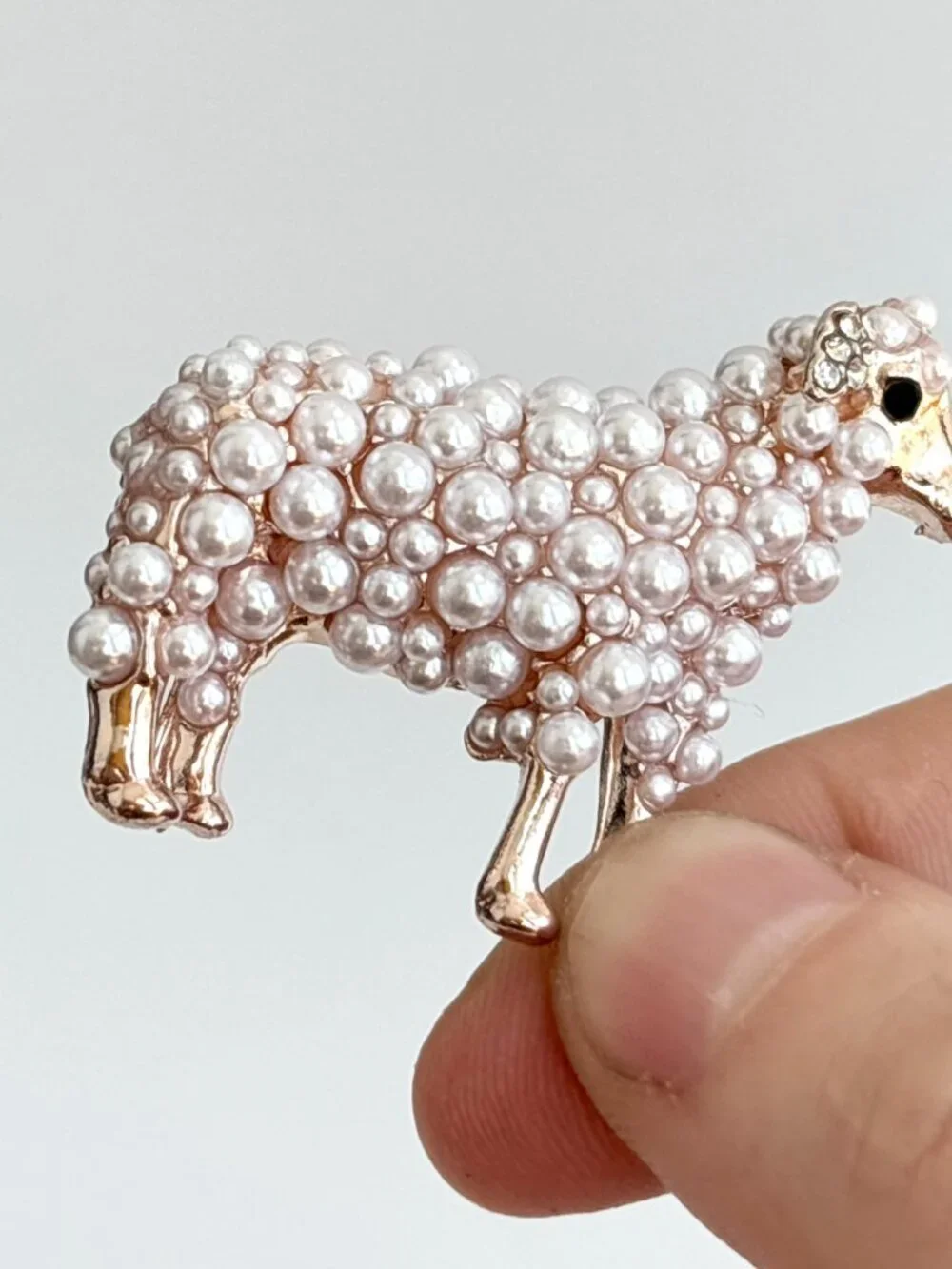 Sheep Figural Faux Pearl Accented Gold Toned Vintage Inspired Brooch Pin